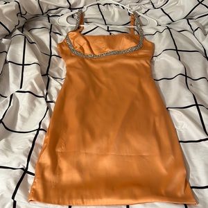 Orange Embellished Bodycon Dress